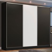 Guarda Roupa Casal 100% MDF Madesa Zurique 3 Portas de Correr Preto/Preto/Branco