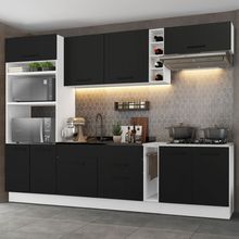 Cozinha Completa Madesa Agata 290001 com Armário e Balcão (Sem Tampo e Pia) Branco/Preto