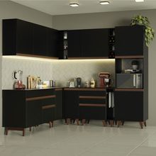 Cozinha Completa de Canto Madesa Reims 437001 com Armário e Balcão Preto