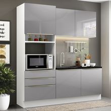 Cozinha Compacta Madesa Lux com Armário e Balcão 5 Portas 3 Gavetas Branco/Cinza