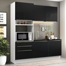 Cozinha Compacta Madesa Lux com Armário e Balcão 5 Portas 3 Gavetas Branco/Preto