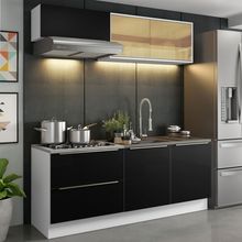 Cozinha Completa Madesa Lux com Armário e Balcão 5 Portas 2 Gavetas Branco/Preto