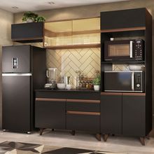 Armário de Cozinha Completa Madesa Reims 260001 com Balcão e Tampo Preto/Rustic