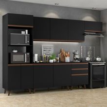 Armário de Cozinha Completa Madesa Reims 320001 com Balcão e Tampo Preto