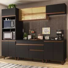 Armário de Cozinha Completa Madesa Reims 260002 com Balcão Preto/Rustic