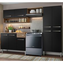 Armário de Cozinha Compacta Madesa Emilly Pop com Balcão Rustic/Preto