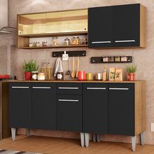 Armário de Cozinha Completa Madesa Emilly Dance com Balcão e Aéreo Vidro Reflex Rustic/Preto