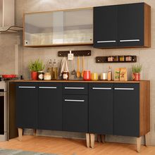 Armário de Cozinha Completa Madesa Emilly Box com Balcão e Aéreo Vidro Rustic/Preto
