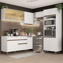 Armário de Cozinha Completa de Canto Madesa Reims 402002 com Balcão Branco