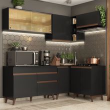 Armário de Cozinha Completa de Canto Madesa Reims 332002 com Balcão e Aéreo Preto