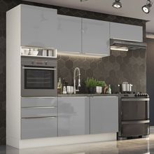 Cozinha Completa Madesa Lux com Armário e Balcão 6 Portas 3 Gavetas Branco/Cinza
