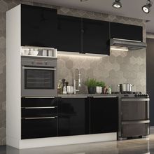 Cozinha Completa Madesa Lux com Armário e Balcão 6 Portas 3 Gavetas Branco/Preto