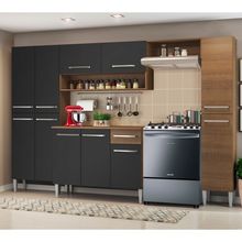 Armário de Cozinha Completa Madesa Emilly Hit com Balcão 11 Portas 1 Gaveta Rustic/Preto