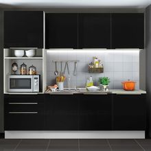 Cozinha Completa Madesa Lux com Armário e Balcão 7 Portas 3 Gavetas Branco/Preto