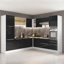 Cozinha Completa de Canto Madesa Lux com Armário e Balcão Branco/Preto
