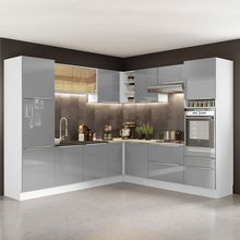 Cozinha Completa de Canto Madesa Lux com Armário e Balcão Branco/Cinza