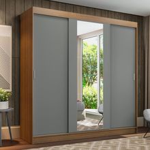 Guarda-Roupa Casal Madesa Reno 3 Portas de Correr com Espelho Rustic/Cinza