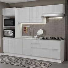 Cozinha Completa 100% MDF Madesa Acordes 270006 com Armário e Balcão (Sem Tampo e Pia) Frentes Branco Brilho
