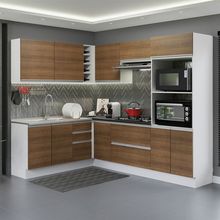 Cozinha Completa de Canto 100% MDF Madesa Acordes 419003 com Armário e Balcão (Sem Tampo e Pia) Branco/Rustic