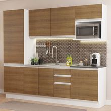 Cozinha Completa 100% MDF Madesa Acordes 240001 com Armário e Balcão (Sem Tampo e Pia) Branco/Rustic