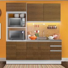 Armário de Cozinha Compacta 100% MDF Madesa Acordes XB190001 com Balcão e Torre  Branco/Rustic