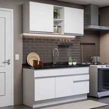 Cozinha Compacta Madesa Glamy 150002 com Armário e Balcão (Sem Tampo e Pia) Branco