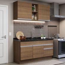 Cozinha Compacta Madesa Glamy 150002 com Armário e Balcão (Sem Tampo e Pia) Rustic