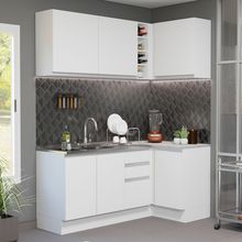 Cozinha Completa de Canto Madesa Glamy 269001 com Armário e Balcão (Sem Tampo e Pia) Branco