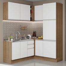 Cozinha Completa de Canto Madesa Glamy 329001 com Armário e Balcão (Sem Tampo e Pia) Rustic/Branco