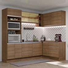 Cozinha Completa de Canto Madesa Glamy 399002 com Armário e Balcão (Sem Tampo e Pia) Rustic