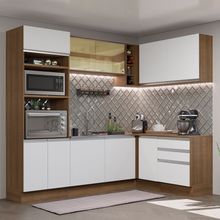 Cozinha Completa de Canto Madesa Glamy 399002 com Armário e Balcão (Sem Tampo e Pia) Rustic/Branco