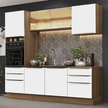 Cozinha Completa Madesa Lux 240002 com Armário e Balcão Rustic/Branco Veludo