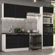 Cozinha Completa Madesa Lux 270001 com Armário e Balcão Branco/Preto