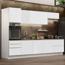 Cozinha Completa Madesa Lux 320004 com Armário e Balcão Branco/Branco Veludo