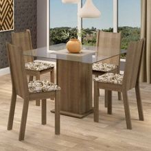 Conjunto Sala de Jantar Madesa Maya Mesa Tampo de Vidro com 4 Cadeiras Rustic/Lírio Bege