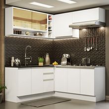 Cozinha Completa de Canto Madesa Glamy 349002 com Armário e Balcão (Sem Tampo e Pia) Branco