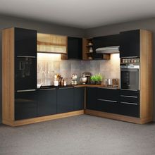 Cozinha Completa de Canto Madesa Lux 526001 com Armário e Balcão Rustic/Preto