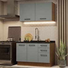 Cozinha Compacta Madesa Agata 120001 com Armário e Balcão (Sem Tampo e Pia) Rustic/Cinza