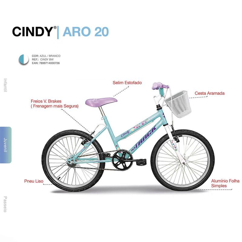 Bicicleta Aro 20 Cindy Azul e Roxo Track Bikes