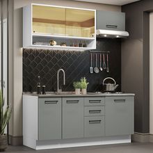 Armário de Cozinha Completa 180cm Branco Cinza Agata Madesa 04