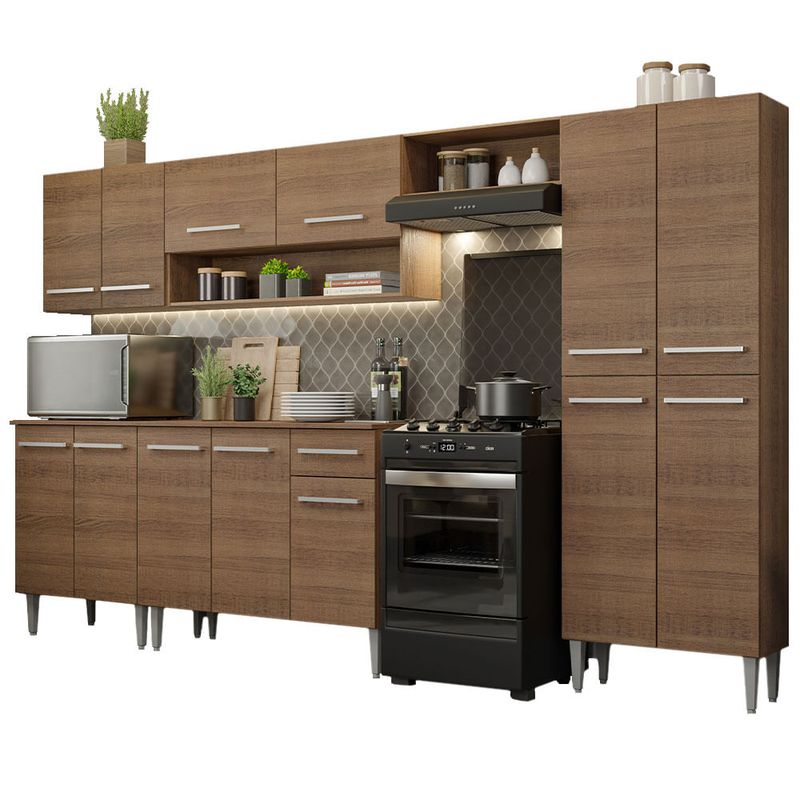 Armário de Cozinha Completa 293cm Rustic Emilly Madesa 01 - Cybelar