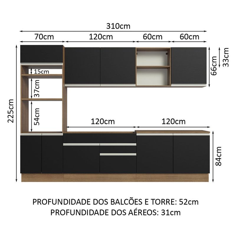 Compre Armário de Cozinha Completa 310cm Preto