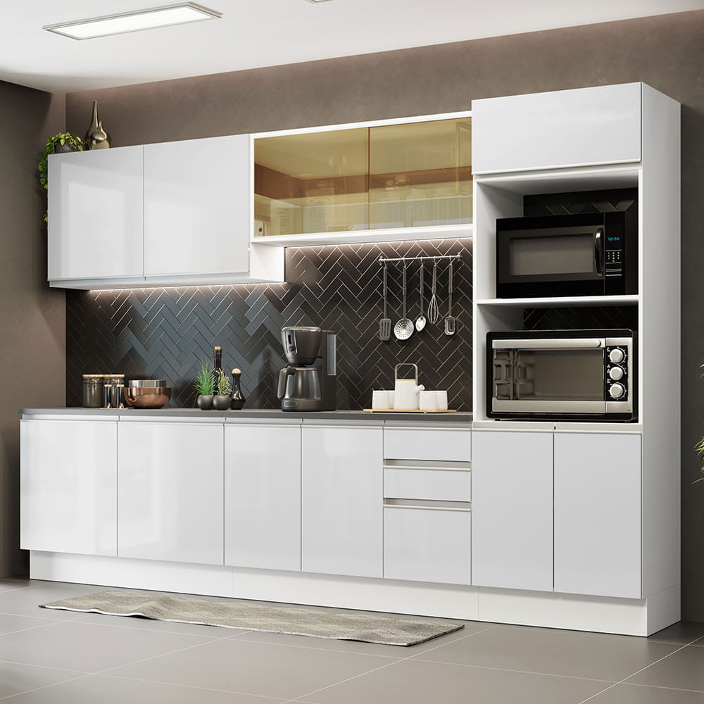 Cozinha Completa 100% MDF Madesa Smart Modulada de Canto - Frentes Branco  Brilho