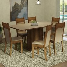 Conjunto Sala de Jantar Mesa Tampo de Madeira 6 Cadeiras Crema/Rustic/Bege Augusta Madesa