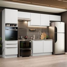 Armário de Cozinha Completa 340cm Branco/Branco Veludo Lux Madesa 01