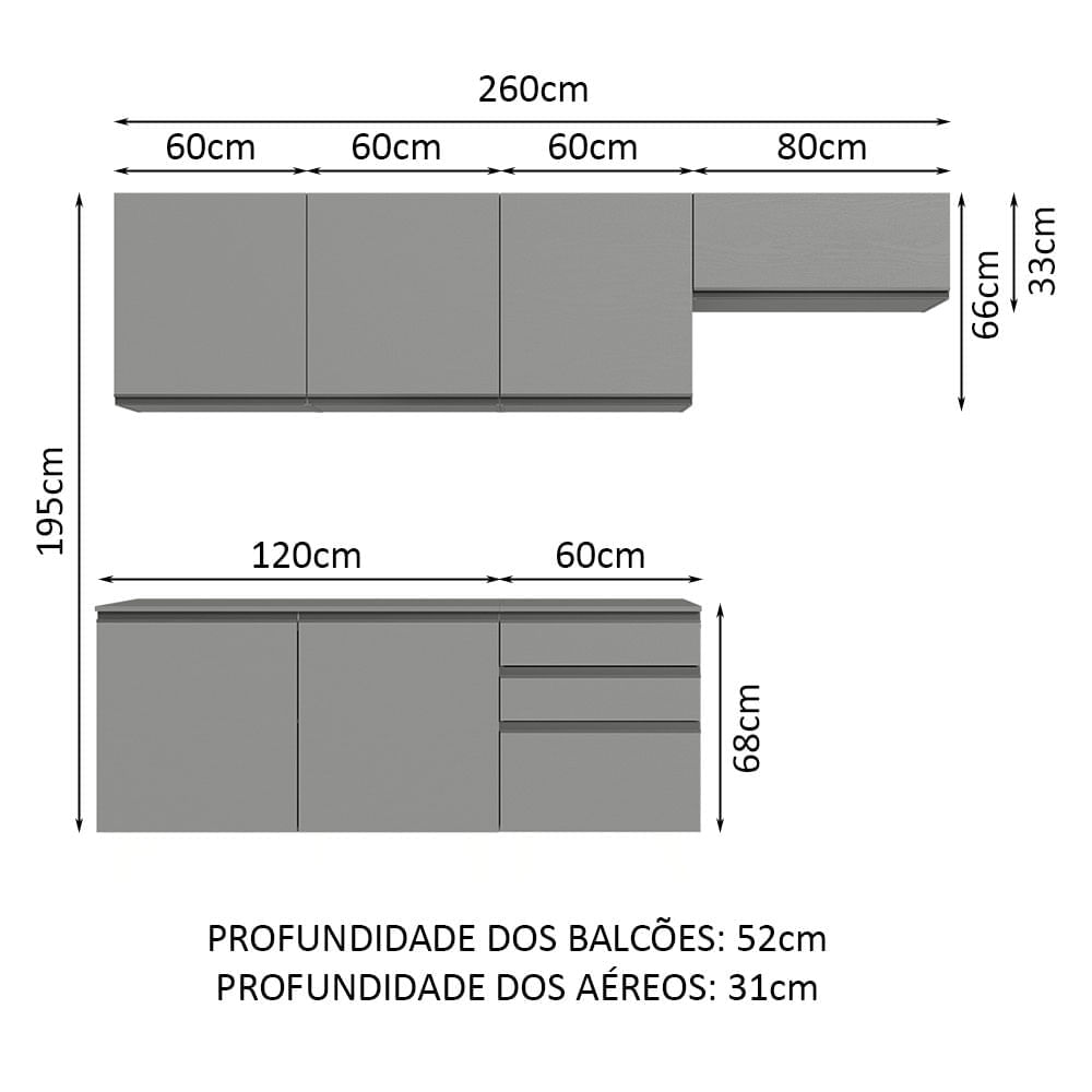 Armário de Cozinha Completa Suspenso 260cm Cinza Nice Madesa 13