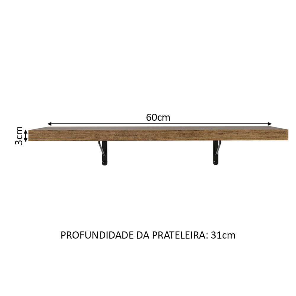 Kit 2 Prateleiras Suspensas para Cozinha Madesa 60 cm com Mão Francesa  Rustic - Madesa Móveis