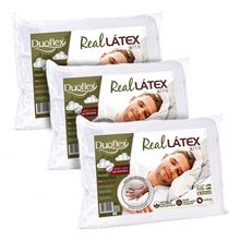Kit 3 Travesseiros Real LS1100 Alto 100% Latex com capa Dry Fresh Poliéster 68x48x16cm Duoflex