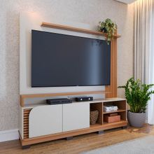 Estante Home para TV até 75" 2 Portas Detalhe Ripado Ubatuba