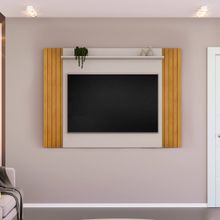 Painel para TV até 65" com Prateleira Superior e Acabamento Ripado Oasis